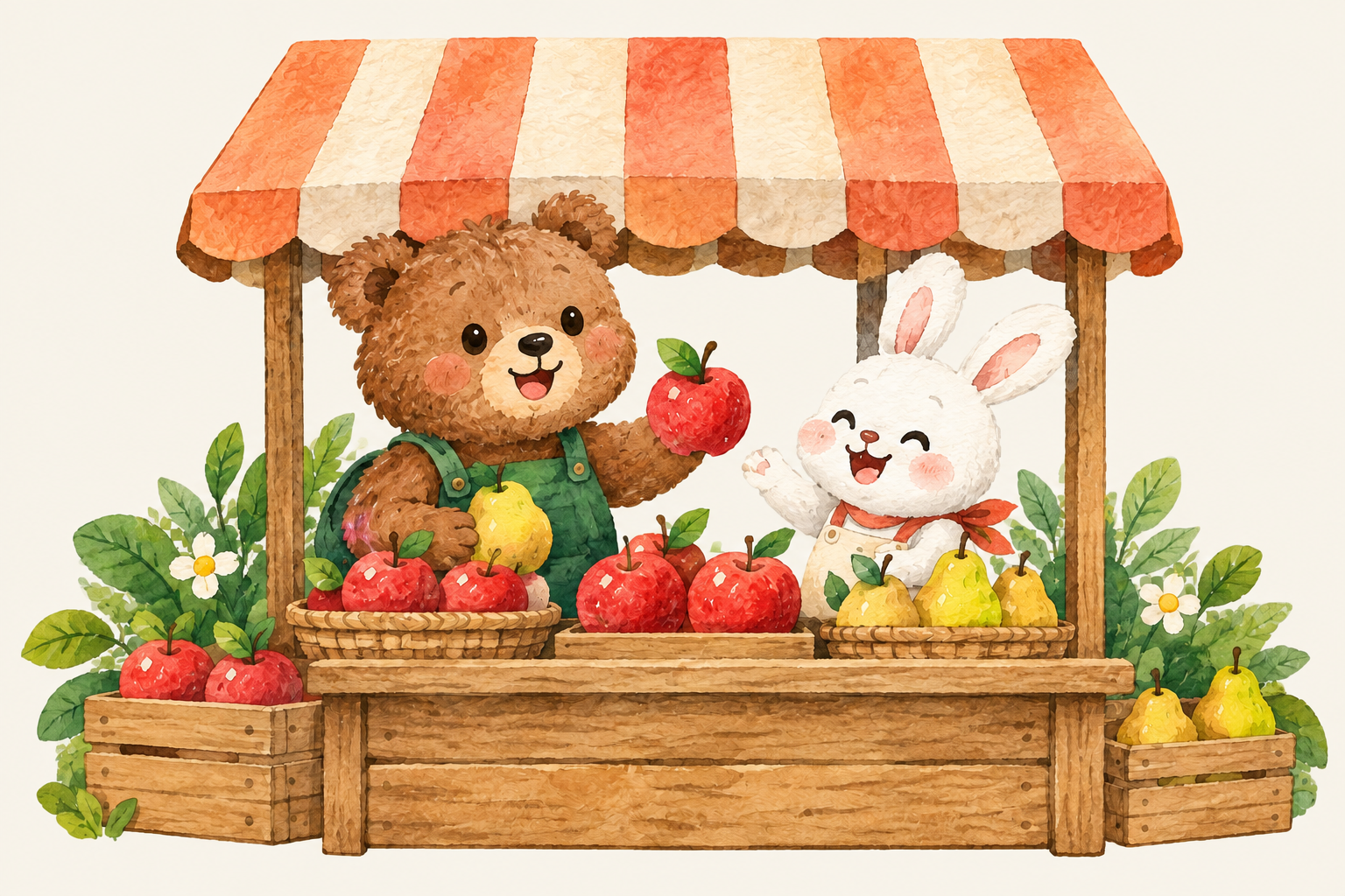Bear and Bunny at a fruit stall